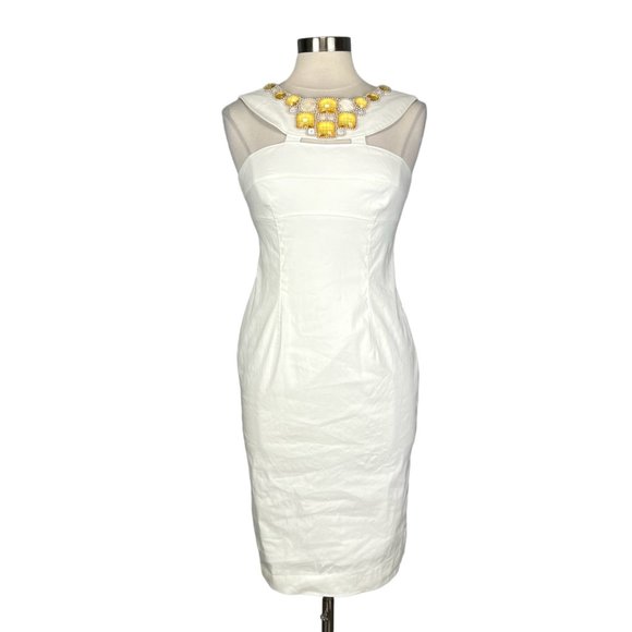 Adrianna Papell Womens White Embellished Neck Cocktail Dress Linen Blend size 6 - Picture 1 of 11